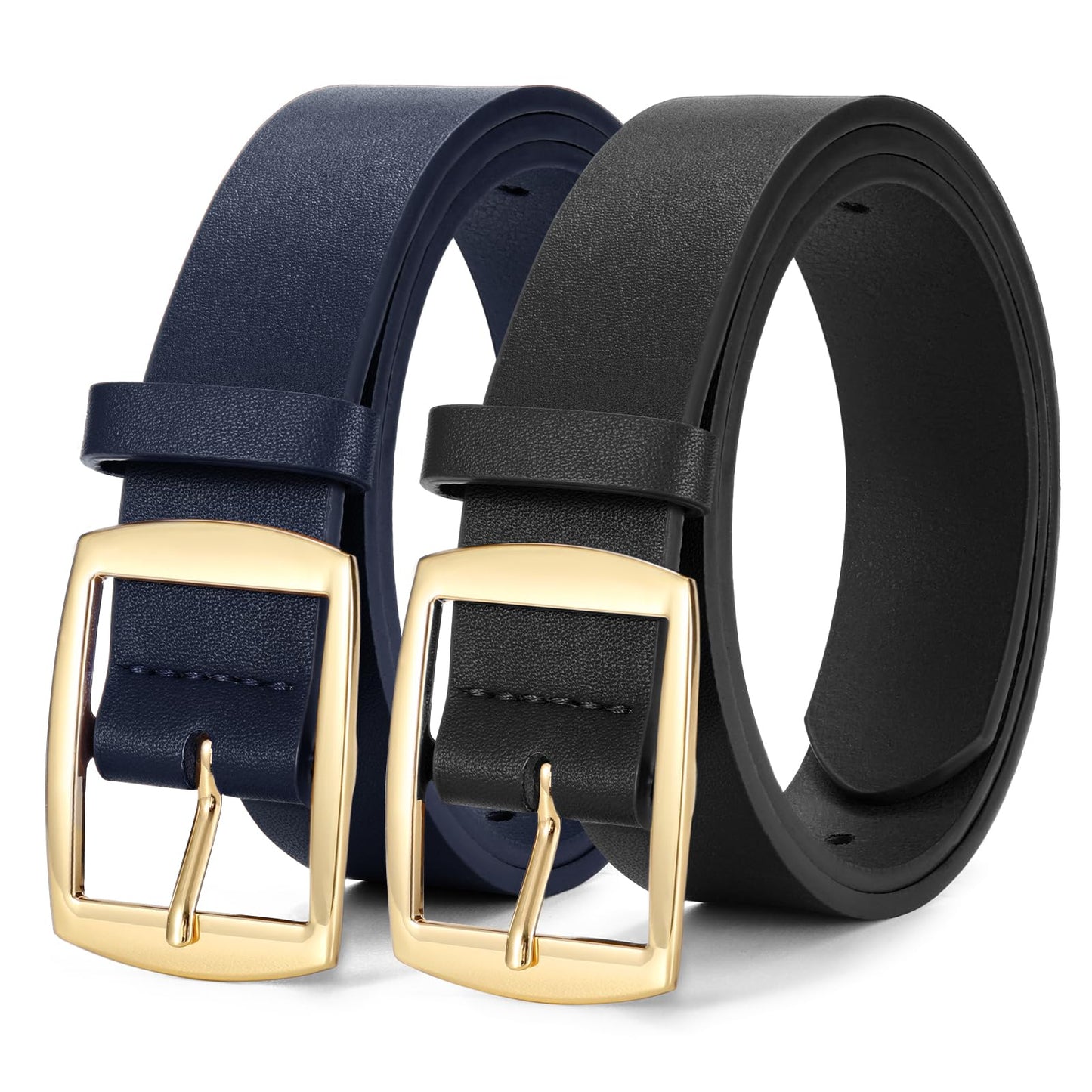 HOTWERFORU 2 Pack Women Leather Belts for Jeans Pants Fashion Leather Belts for Women Waistband with Gold Pin Buckle