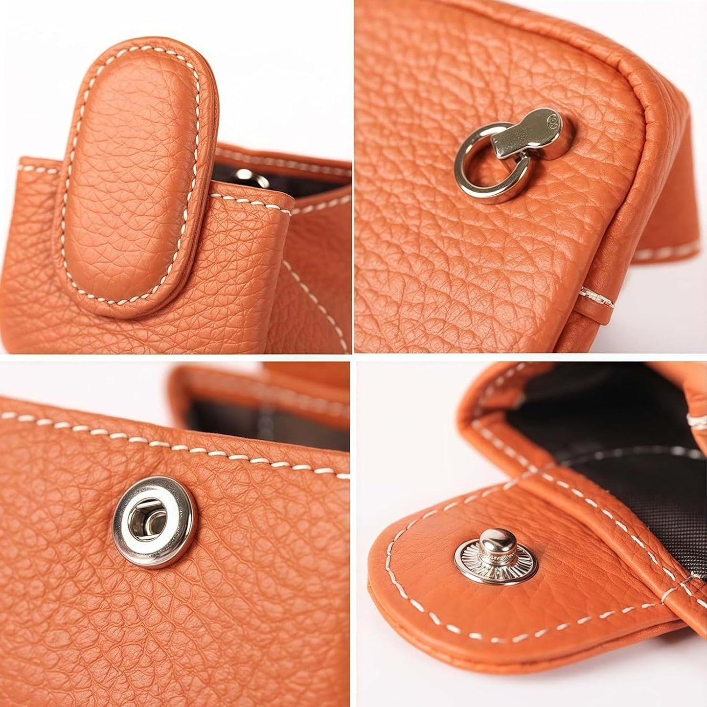 HOTMini Lychee Pattern Coin Purse, Leather Purses for Women, Coin Pouch Earphone Storage Bag with Key Buckle (Orange)