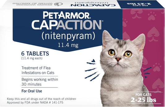 HOTPetArmor CAPACTION (nitenpyram) Oral Flea Treatment for Cats, Cat Flea Treatment Pill, Fast Acting Tablets Start Killing in 30 Minutes, 2-25 lbs, 6 Doses
