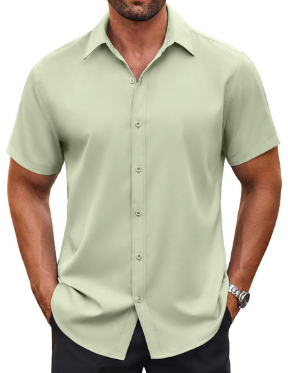 HOTCOOFANDY Men's Button Down Shirt Short Sleeve Dress Shirt Casual Beach Summer Wedding Shirt