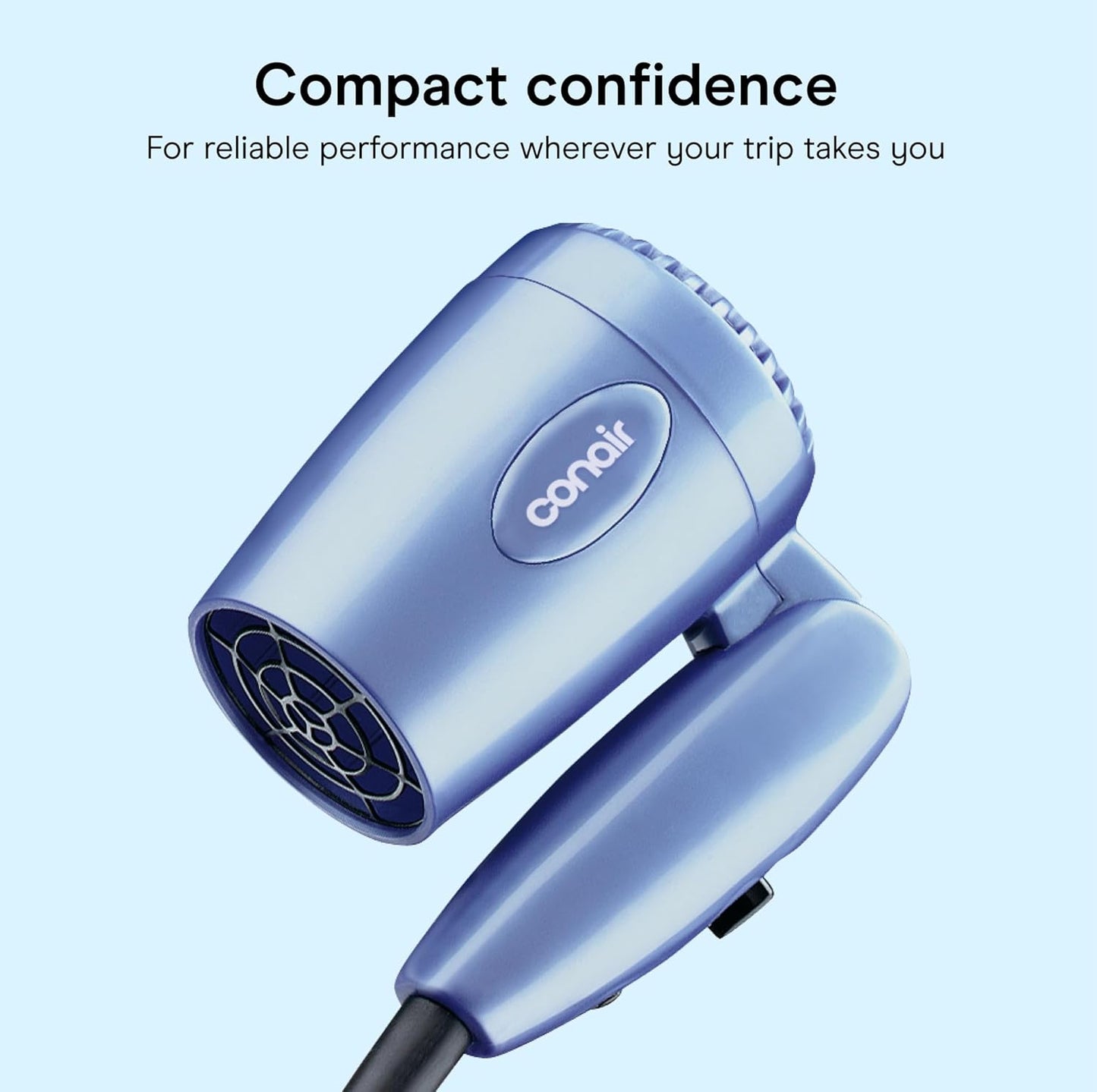 HOTConair Dual Voltage Hair Dryer, Compact Folding Handle Design, 1600W | Travel blow dryer for on-the-go styling with foldable 0.75-lb design, high-velocity airflow, and various heat/speed settings