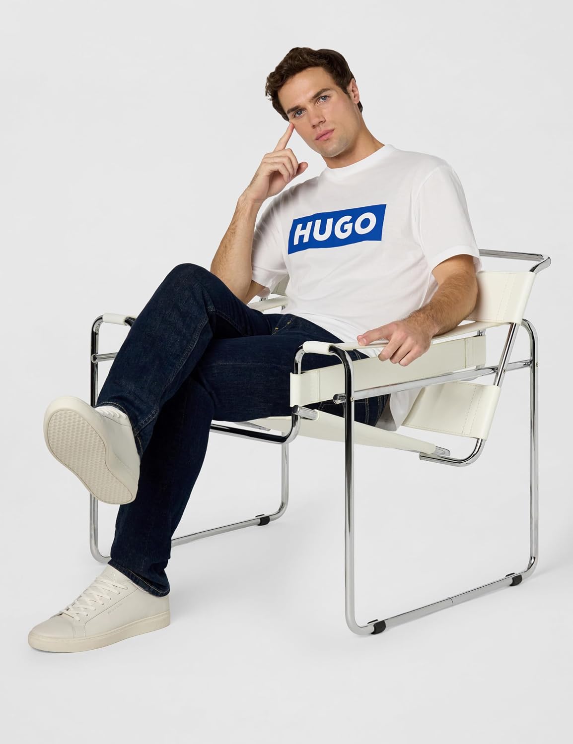 HOTHugo Men's Logo Stripe Cotton Crew Neck T-Shirt