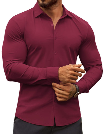 HOTCOOFANDY Men's Muscle Fit Dress Shirts Wrinkle-Free Long Sleeve Casual Button Down Shirts