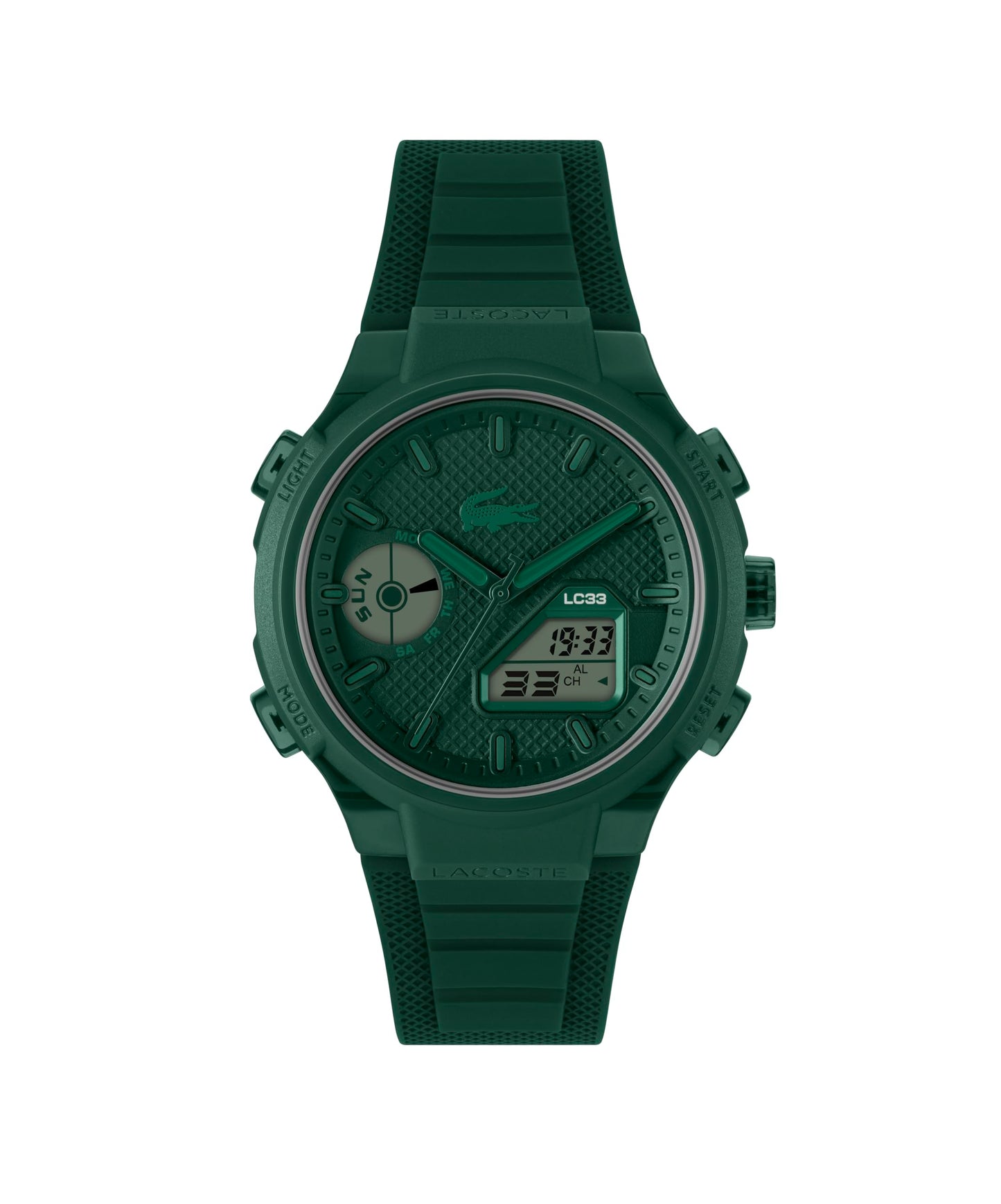 HOTLacoste LC33 Men’s Analog-Digital Quartz Watch - Silicone Strap with Crocodile Texture, TR90 Octagonal Case, Alarm, Chronograph and Calendar -Bold, Sporty Timepiece