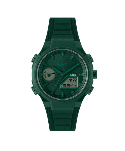 HOTLacoste LC33 Men’s Analog-Digital Quartz Watch - Silicone Strap with Crocodile Texture, TR90 Octagonal Case, Alarm, Chronograph and Calendar -Bold, Sporty Timepiece