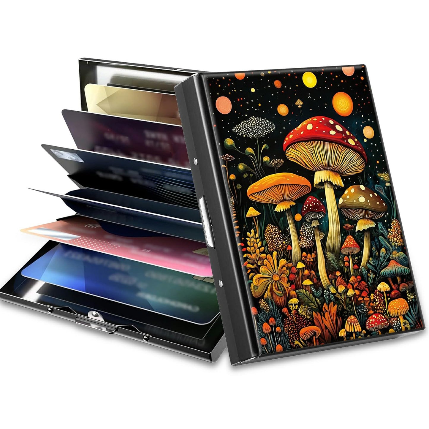 HOTCute Credit Card Holder with Zipper, Crow Skull RFID-Blocking Card Case Small Wallet for Women Men, Multi-slot Card Organizer Case Travel Accordion Wallet