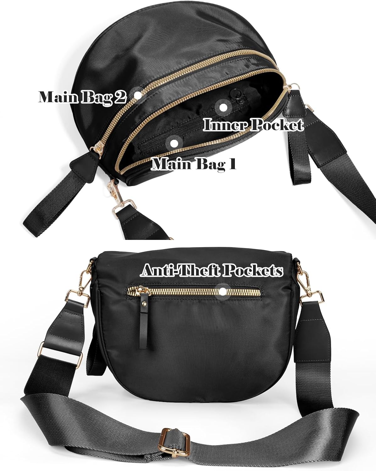 HOTPure Colour Crossbody Bag Bum Bag for Women,Spacious Purse Fanny Packs Belt Bag,Oversized Bum Bag (Colour Bum Bag-Black)