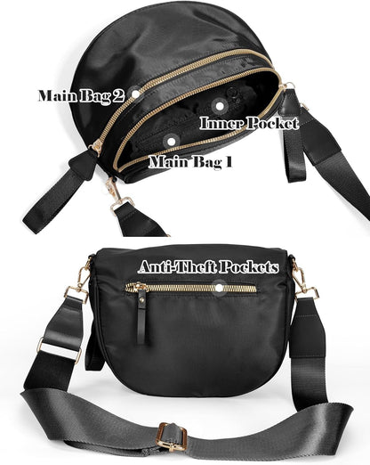HOTPure Colour Crossbody Bag Bum Bag for Women,Spacious Purse Fanny Packs Belt Bag,Oversized Bum Bag (Colour Bum Bag-Black)