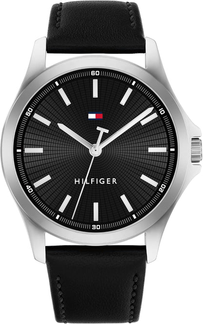 HOTTommy Hilfiger Men's 3-Hand Quartz Watch – 42mm Case, Leather Strap, 3 ATM Water Resistant, Modern Everyday Timepiece, Gift for Him