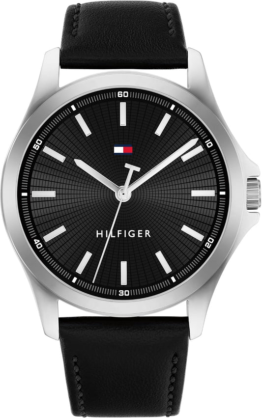 HOTTommy Hilfiger Men's 3-Hand Quartz Watch – 42mm Case, Leather Strap, 3 ATM Water Resistant, Modern Everyday Timepiece, Gift for Him