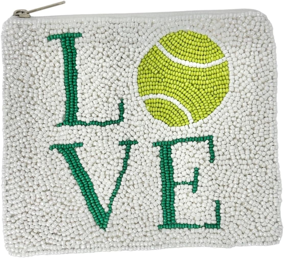 HOTLOVE TENNIS Beaded Pouch, Coin Pouch, Tennis Purse, White Tennis Beaded Coin Pouch, Small Wallets for Her