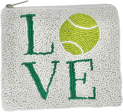 HOTLOVE TENNIS Beaded Pouch, Coin Pouch, Tennis Purse, White Tennis Beaded Coin Pouch, Small Wallets for Her