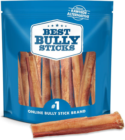 HOTBest Bully Sticks Thick Bully Sticks Dog Chews, 6", 5 Count | 100% grass-fed beef, single ingredient natural dog chews, easily digestible, long lasting, rawhide-free, grain-free