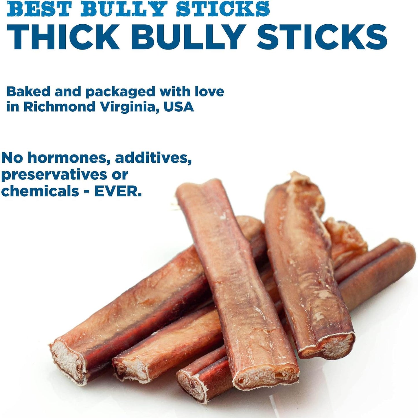 HOTBest Bully Sticks Thick Bully Sticks Dog Chews, 6", 5 Count | 100% grass-fed beef, single ingredient natural dog chews, easily digestible, long lasting, rawhide-free, grain-free