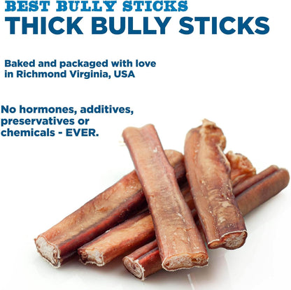 HOTBest Bully Sticks Thick Bully Sticks Dog Chews, 6", 5 Count | 100% grass-fed beef, single ingredient natural dog chews, easily digestible, long lasting, rawhide-free, grain-free