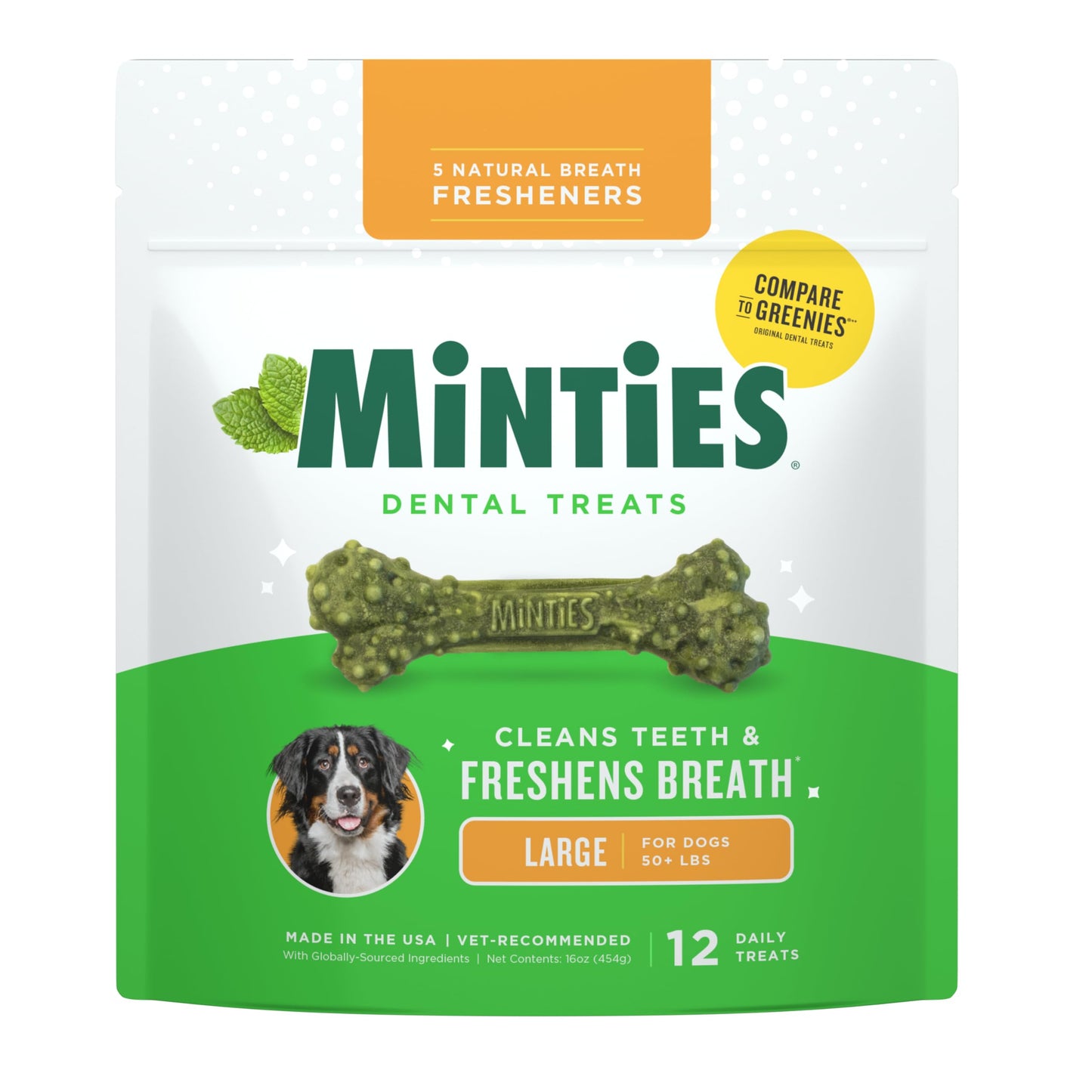 HOTMinties Dental Chews for Dogs, 60 Count, Vet-Recommended Mint-Flavored Dental Dog Treats for Medium Dogs, Bones Clean Teeth, Fight Bad Breath, and Removes Plaque and Tartar