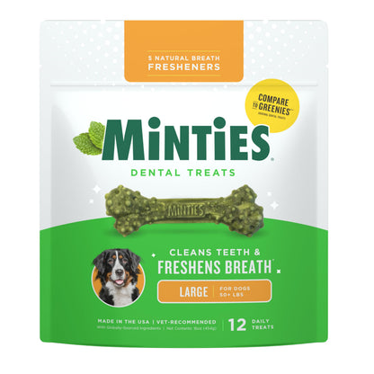 HOTMinties Dental Chews for Dogs, 36 Count, Vet-Recommended Mint-Flavored Treats for Large Dogs Over 50 lbs, Dental Bones Clean Teeth, Fight Bad Breath, and Removes Plaque and Tartar