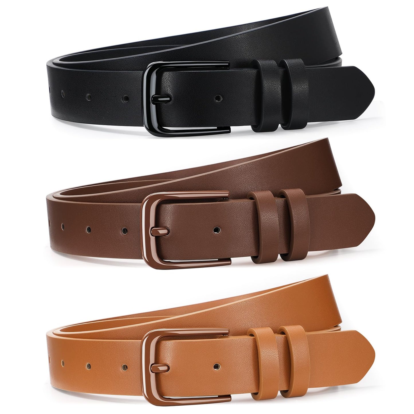 HOTXZQTIVE 3 Pack Women Belts For Jeans Dresses Pants Ladies Leather Waist Belt with Gold Buckle