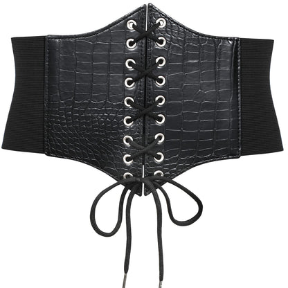 HOTJASGOOD Women’s Elastic Costume Waist Belt Lace-up Tied Waspie Corset Belts for Women