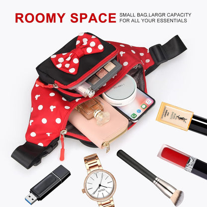 HOTCute Fanny Pack for Travel Best Fanny Pack Women Waist Pack Teen Girls Mini Mouse Belt Bag Cartoon Fanny Packs Hiking Bum Bags Outdoor Waist Bag with Mouse Ears Red