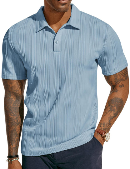 HOTPJ PAUL JONES Mens Polo Shirts Textured Knit Polo Stretchy Regular Fit Collared Golf Shirts