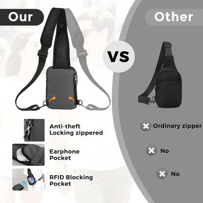 HOTVADOO Sling Bag, Crossbody Bag with Zipper Lock, RFID Blocking & Water Resistant for Men and Women