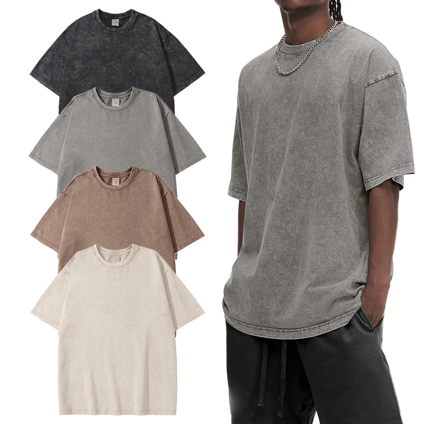 HOTEiscntd Mens Oversized T-Shirts Heavyweight Cotton Vintage Unisex Baggy Tee