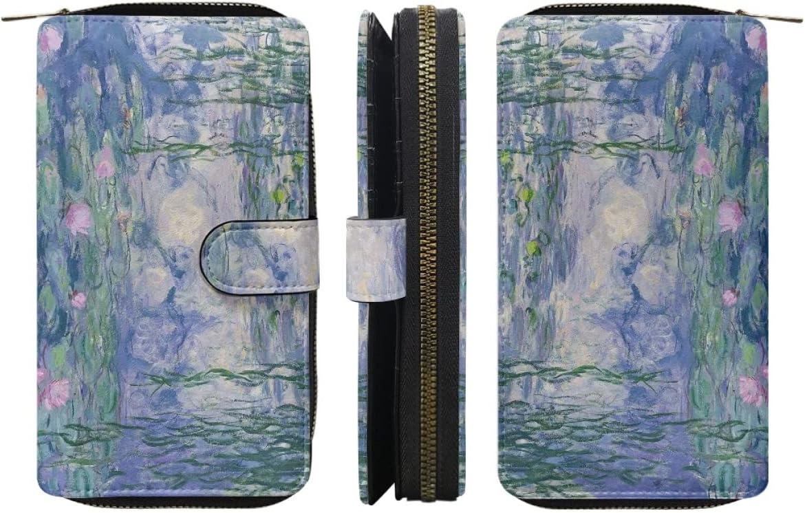 HOTjoo meryer Monet Oil Painting Flap Long Wallet Water Lilies Print Leather Wallet for Women Men,Monet Water Lilies