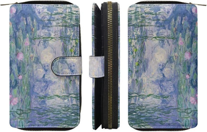 HOTjoo meryer Monet Oil Painting Flap Long Wallet Water Lilies Print Leather Wallet for Women Men,Monet Water Lilies