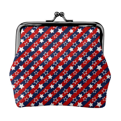 HOTRed White Blue Stars and Stripes American Flag Leather Coin Purse Compact Pouch Card Holder Wallet for Women Daily Use Travel Gifts