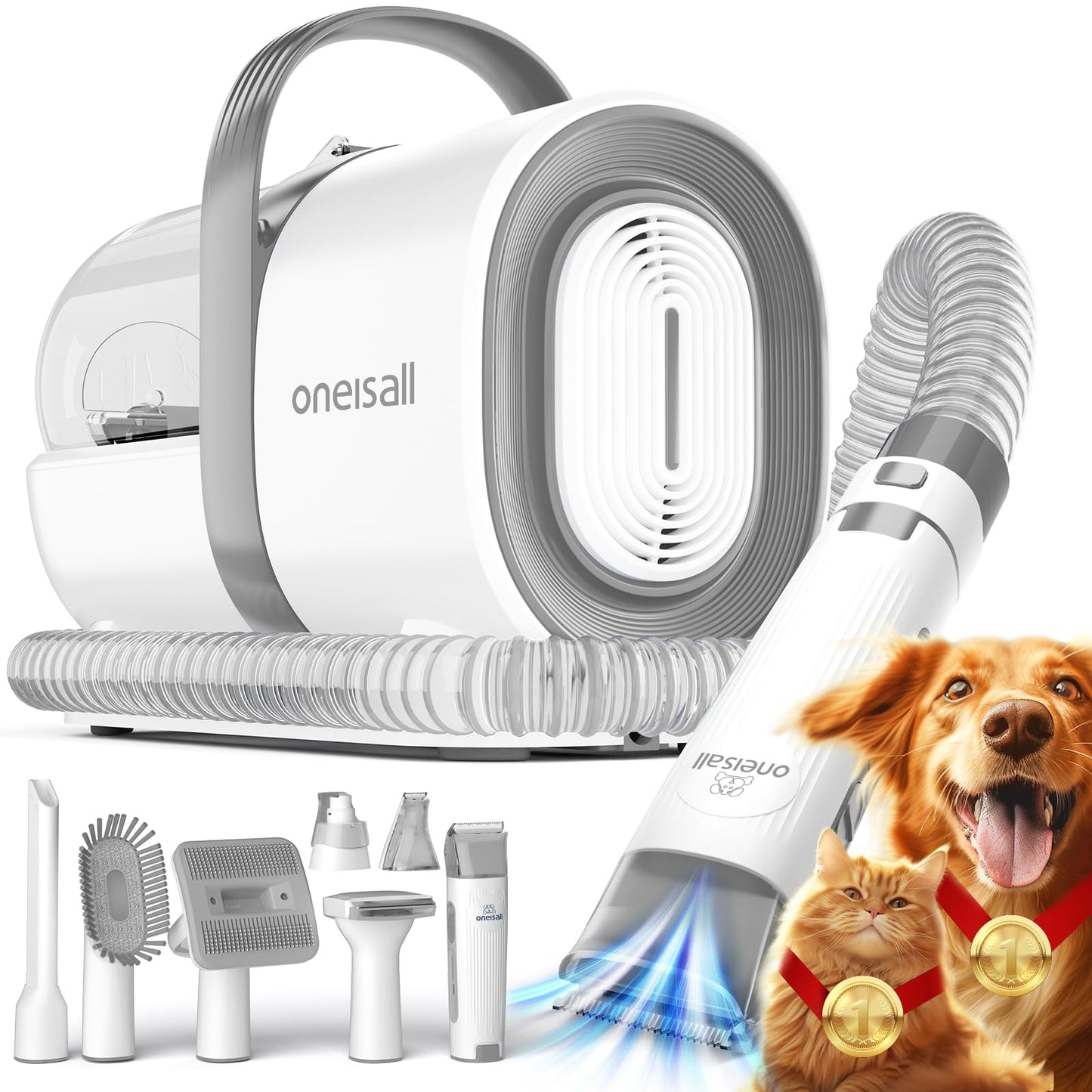 HOToneisall Dog Grooming Vacuum, Pet Grooming Vacuum with Clipper Nail Grinder, 1.5L Dust Cup Dog deshedding Brush with 7 Tools for Shedding Pet Hair, Home Cleaning(Blue)