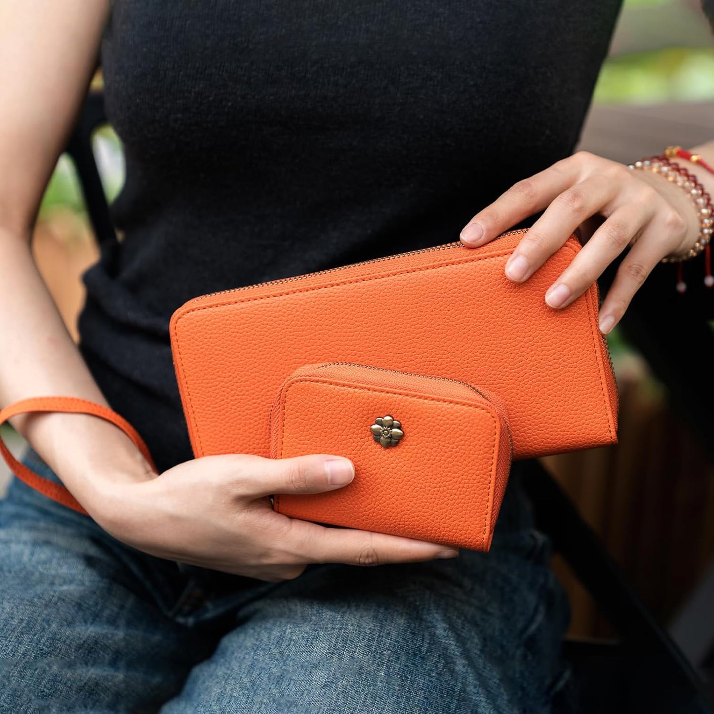 HOTXINNSTAR 2 Pack Women's Wallet RFID Blocking Leather Zip Around Large Capacity Card Holder Ladies Phone Clutch Long Purse Wristlet