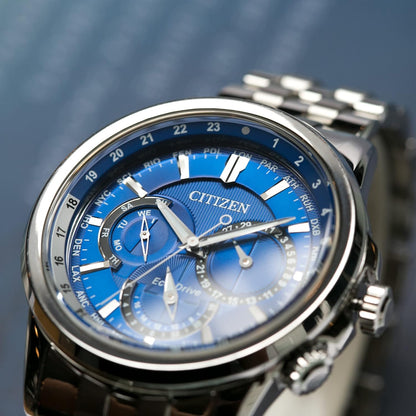 HOTCitizen Men's Eco-Drive Calendrier Classic Watch, 12/24 Hour Time, 3-Hand Day and Date, Chronograph, Luminous Hands