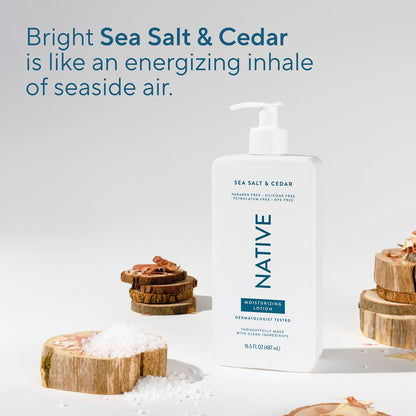HOTNative Body Lotion, Sea Salt & Cedar, 48-Hour Hydration for Dry & Sensitive Skin, Made with Plant-Based Moisturizers like Shea Butter, Silicone & Paraben Free, 16.5 fl oz