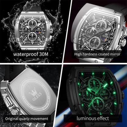 HOTOLEVS Men Watches Business Dress Chronograph Big Square Quartz Analog Male Watch Silicone Strap Waterproof Date Gift Mens Wrsit Watch Silver