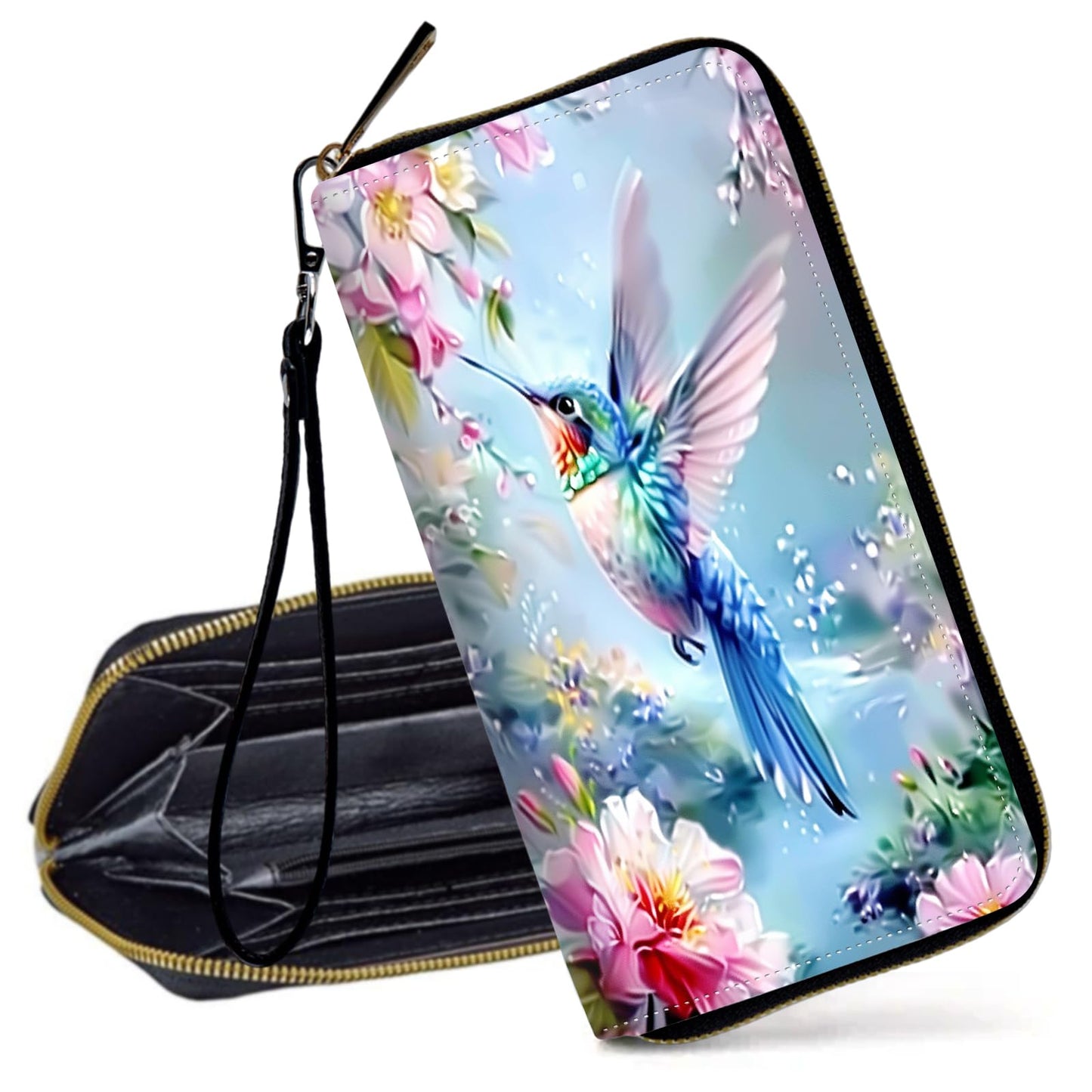 HOTRFID Blocking Wristlet Wallet for Women, Slim PU Leather Clutch Purse with Zipper, Small Credit Card Holder with Wrist Strap, Travel Zip Wallet for Ladies,Colorful alien UFO