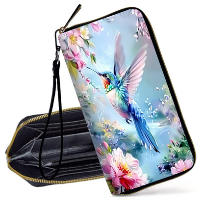 HOTRFID Blocking Wristlet Wallet for Women, Slim PU Leather Clutch Purse with Zipper, Small Credit Card Holder with Wrist Strap, Travel Zip Wallet for Ladies,Colorful alien UFO