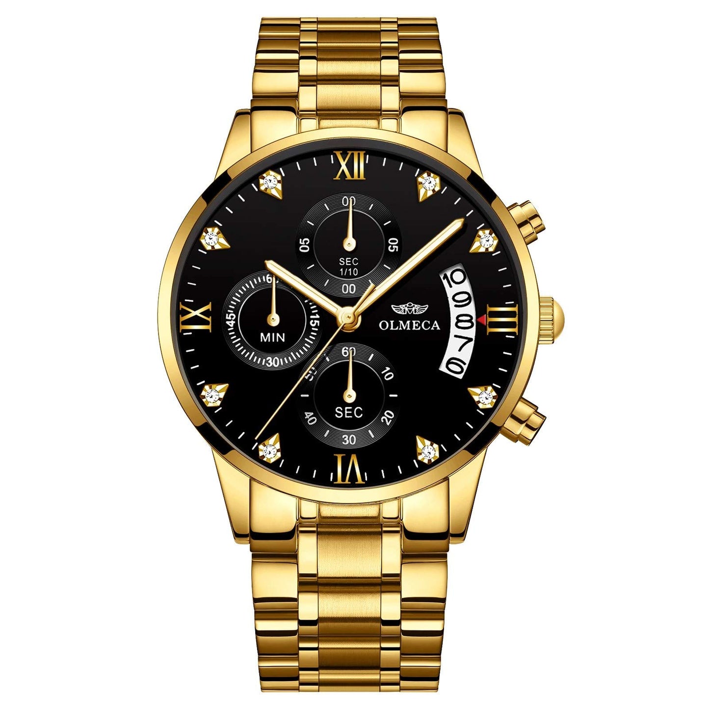 HOTDREAMING Q&P Men's Watches Luxury Fashion Casual Dress Chronograph Waterproof Military Quartz Wristwatches for Men Stainless Steel Band Gold Black