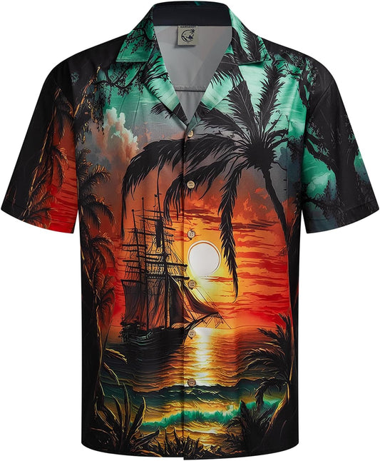 HOTHardaddy Men's Hawaiian Shirt Short Sleeves Coconut Printed Button Down Summer Beach Casual Shirts
