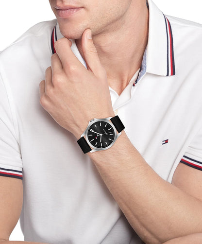HOTTommy Hilfiger Men's 3-Hand Quartz Watch – 42mm Case, Leather Strap, 3 ATM Water Resistant, Modern Everyday Timepiece, Gift for Him