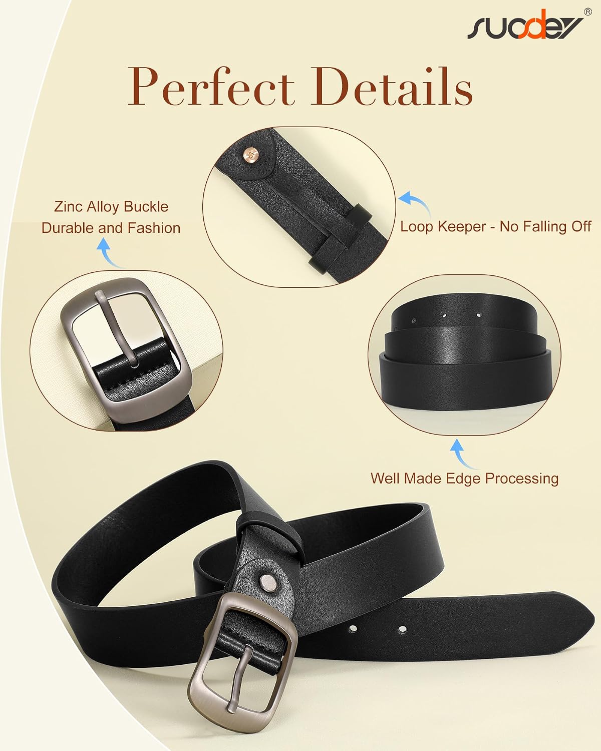HOTSUOSDEY Women Belts For Jeans Dresses Pants Ladies Leather Waist Belt with Elegant Buckle, Width 1.3"