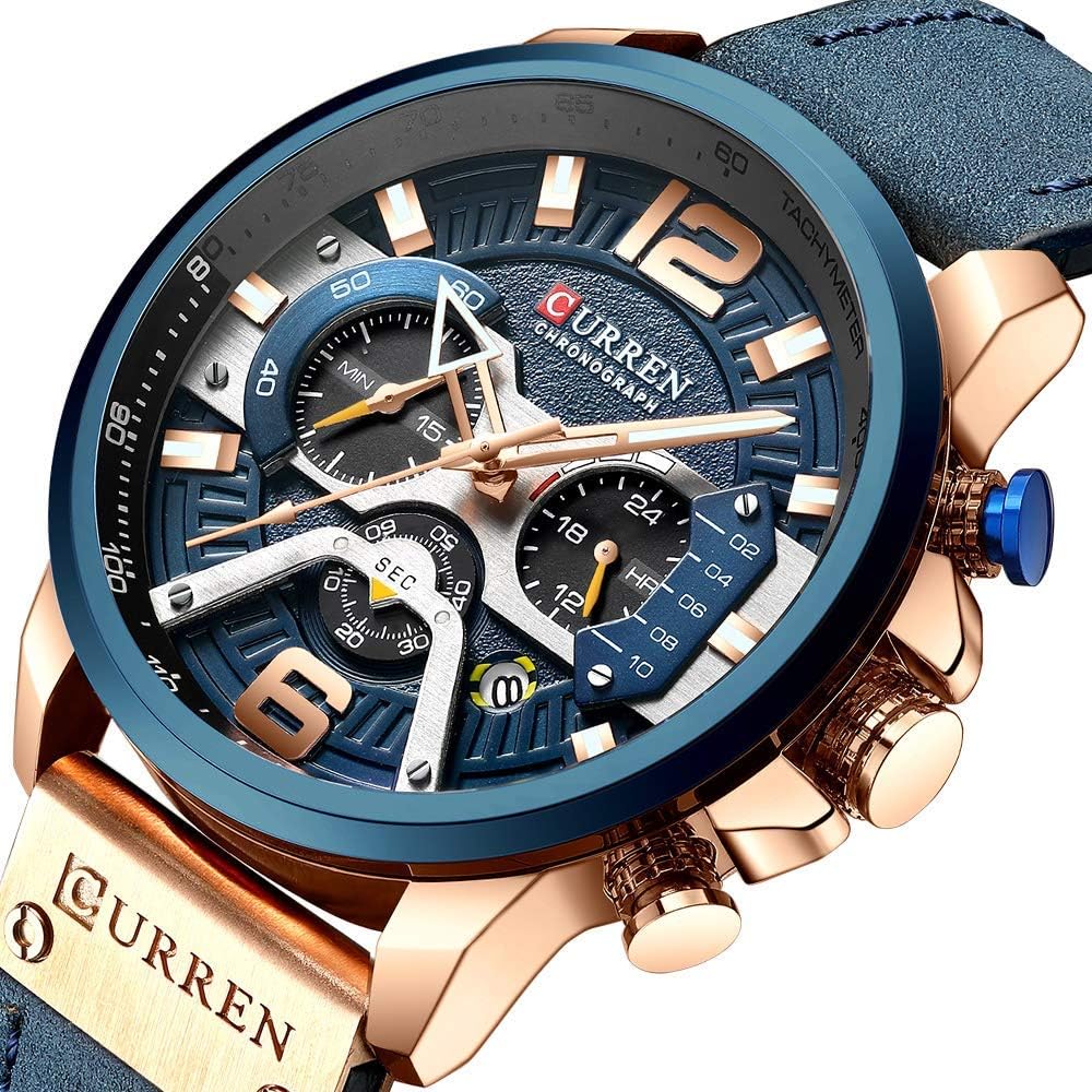 HOTFANMIS Mens Luxury Watches Business Chronograph Dress Waterproof Leather Strap Analog Quartz Wrist Watch