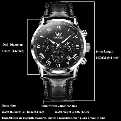 HOTOLEVS Men's Leather Analog Quartz Watch Luxury Chronograph Watch Waterproof