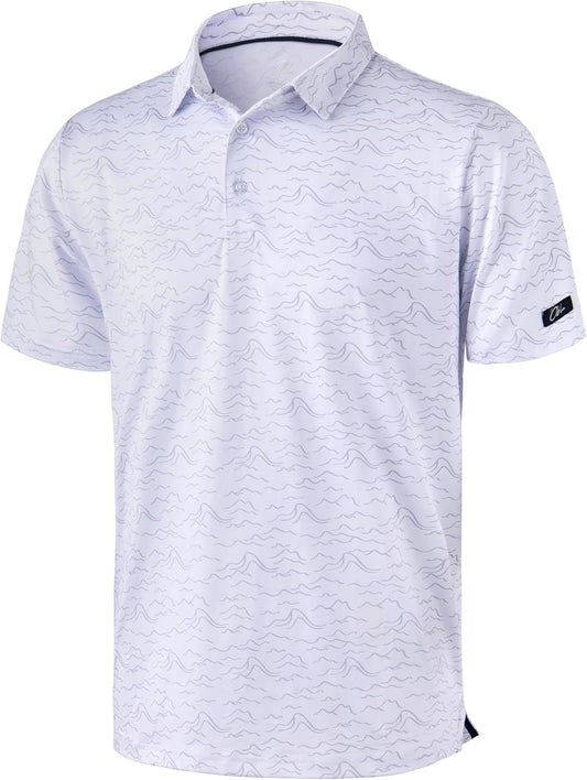 HOTObla Mens Golf Polo Shirts Short Sleeve Dry Fit Performance Moisture Wicking Casual Print Collared Golf Shirts for Men