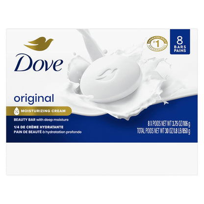 HOTDove Beauty Bar Soap Original 8 Count for Soft, Smooth Skin, with 1/4 Moisturizing Cream 3.75 oz