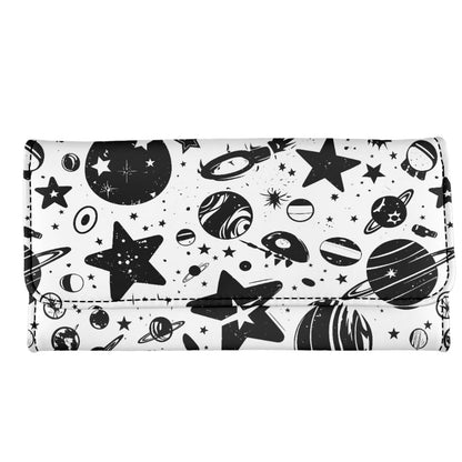HOTLotus Mandala Women PU Leather Tri-fold Wallets Black And White Sketch Flower Zipper Pocket Buckle Money Manager Starry Sky Tall Billfold Secretary Cash Wallet