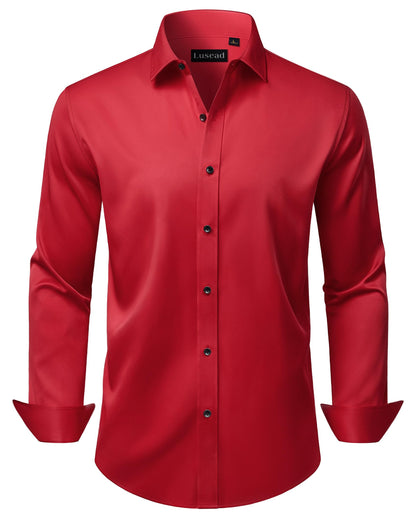 HOTMen's Dress Shirts Long Sleeve Stretch Wrinkle Free Wedding Formal Business Button Down Shirt