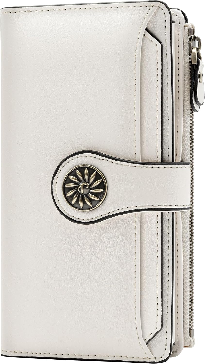 HOTTravelambo Wallets Women RFID Large Capacity Luxury Waxed Leather Clutch Wallet Multi Card Organizer(Light Purple + Beige)