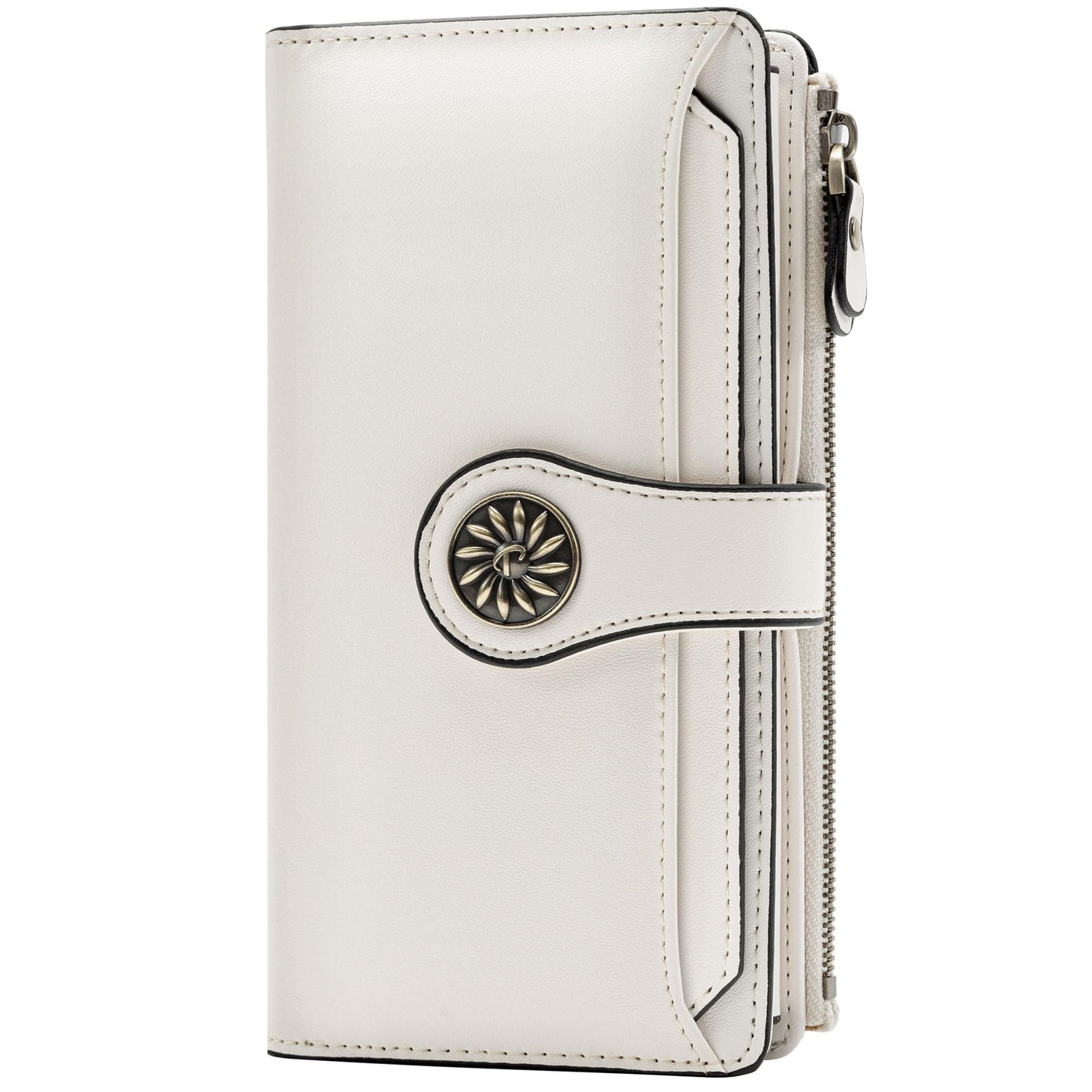HOTTravelambo Women's Wallet RFID Blocking Large Size Triple Fold Oil Edge Leather Card Holder with Zipper Pocket & Slim Compact Credit Card Organizer for Ladies