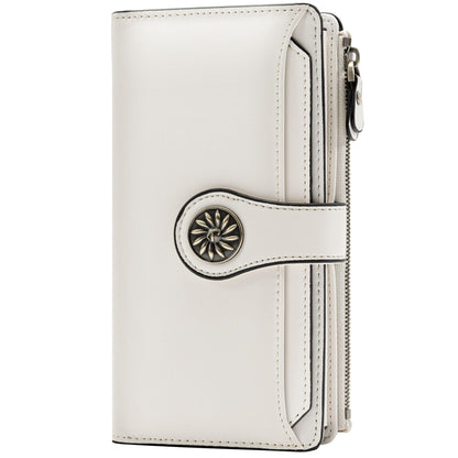 HOTTravelambo Women's Wallet RFID Blocking Large Size Triple Fold Oil Edge Leather Card Holder with Zipper Pocket & Slim Compact Credit Card Organizer for Ladies